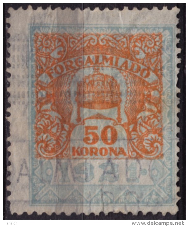 1921 1923 Hungary - Value Added Tax (VAT) FISCAL BILL Tax - Revenue Stamp - 50 K - Used - Fiscale Zegels