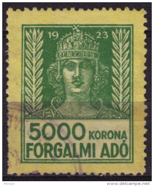 1923 Hungary - Value Added Tax (VAT) FISCAL BILL Tax - Revenue Stamp - 5000 K - Used - Steuermarken