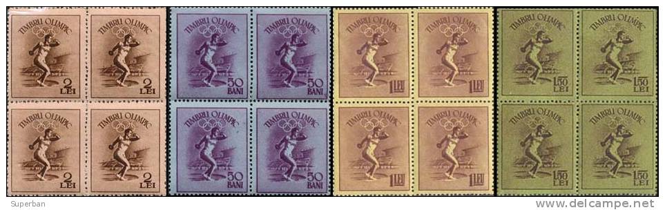 ROUMANIE - TIMBRES OLYMPIQUES - 1956 / SÉRIE De 4 TIMBRES NEUFS En BLOCS De 4 / DISCOBOLE  (x-915) - Summer 1956: Melbourne