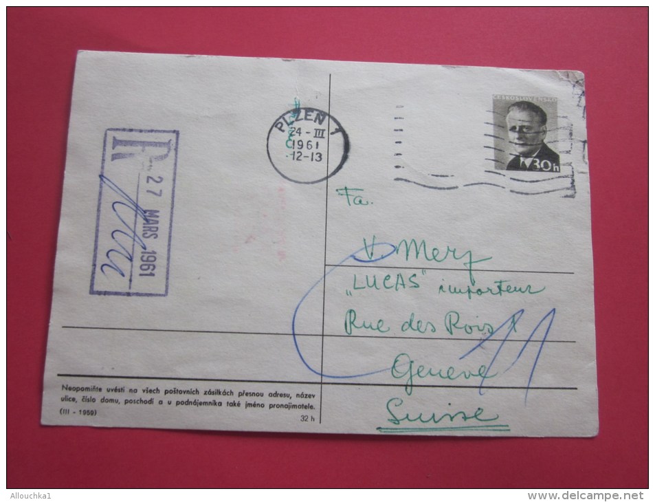 Marcophilie Entier Postal Recommandé  Registered ? 27 Mars 1961 PLZEN Tchécoslovaquie By Air Mail Par Avion - Brieven En Documenten