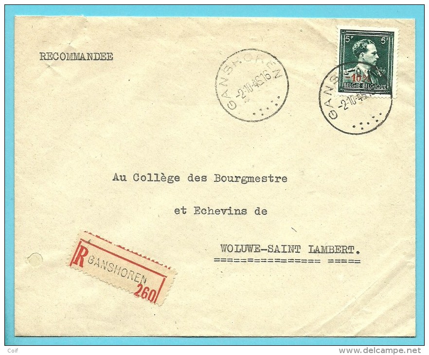 724N Op Brief Aangetekend Met Stempel GANSHOREN - 1946 -10%