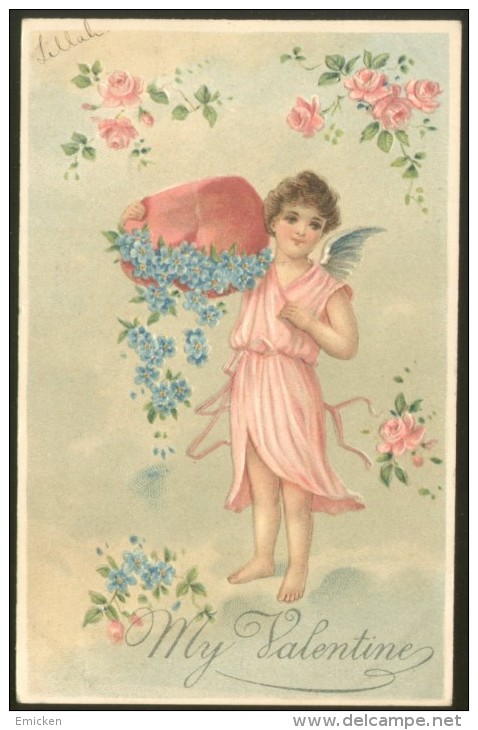 VALENTINE DAY LITHO OLD EMBOSSED POSTCARD 1904 - Valentinstag