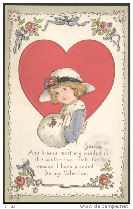 VALENTINE DAY LITHO OLD EMBOSSED POSTCARD 1920 - Valentine's Day