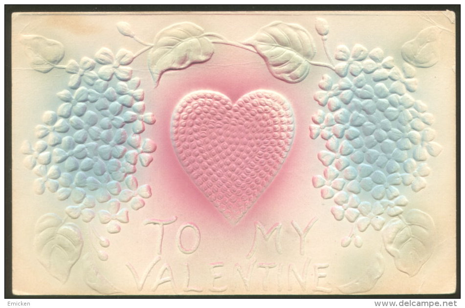 VALENTINE DAY HEART LITHO OLD EMBOSSED POSTCARD 1913 - Valentine's Day