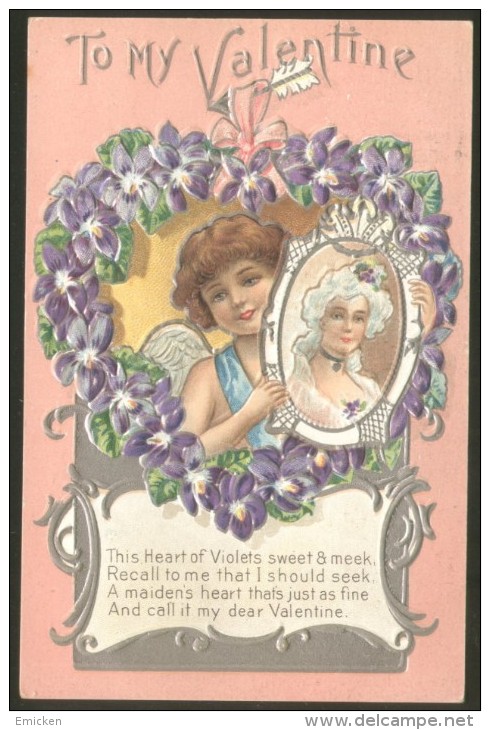 VALENTINE DAY HEART LITHO OLD EMBOSSED POSTCARD - Valentinstag