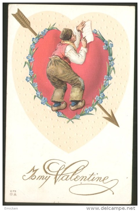 VALENTINE DAY HEART LITHO OLD EMBOSSED POSTCARD 1915 - Valentinstag