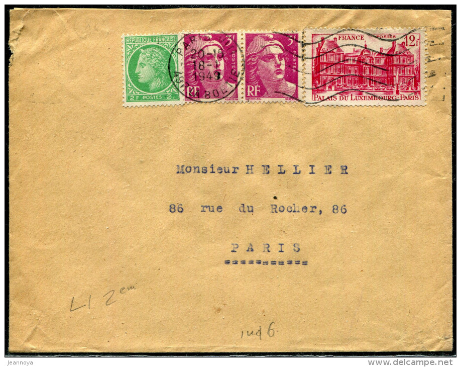 FRANCE - CÉRÈS DE MAZELIN - N° 680 + 716 (2) + 803 / LETTRE O.M. PARIS LE 18/1/1945, POUR PARIS - TB - 1945-47 Ceres De Mazelin