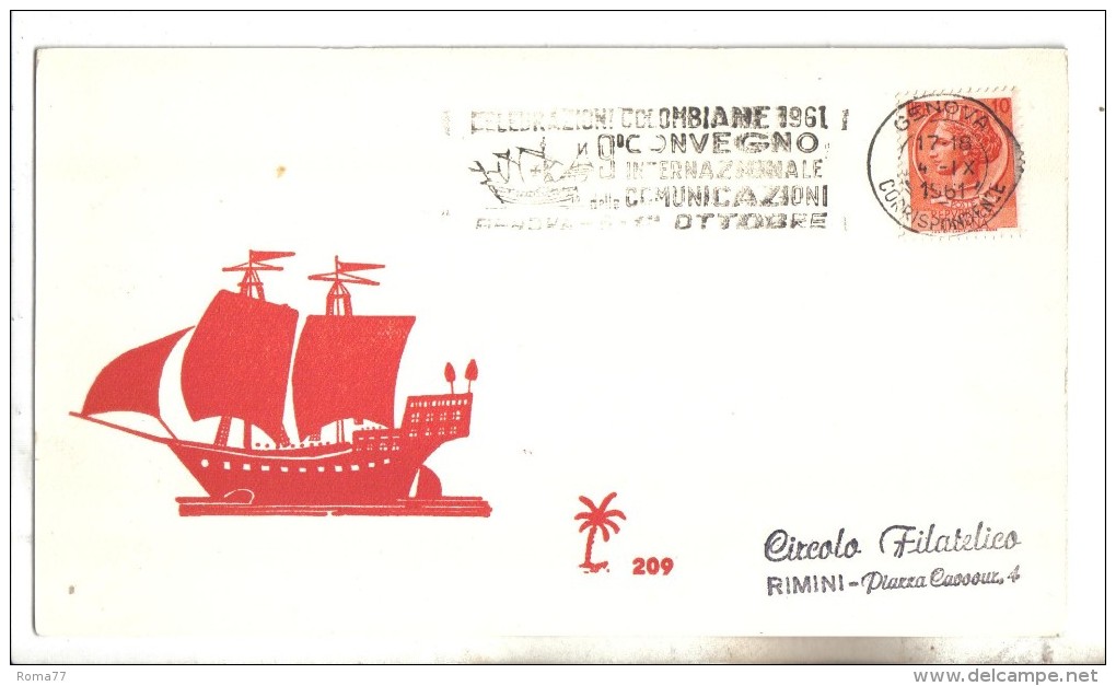 339/600 - Annullo A Targhetta "CELEBRAZIONI COLOMBIANE 1961 " GENOVA - Christoffel Columbus