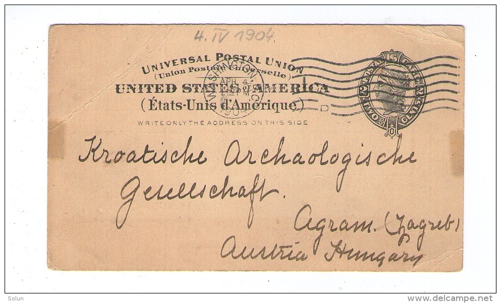 USA AMERICA POST CARD 1904 FROM WASHINGTON (SMITHSONIAN INSTITUTION) TO ZAGREB - 1901-20