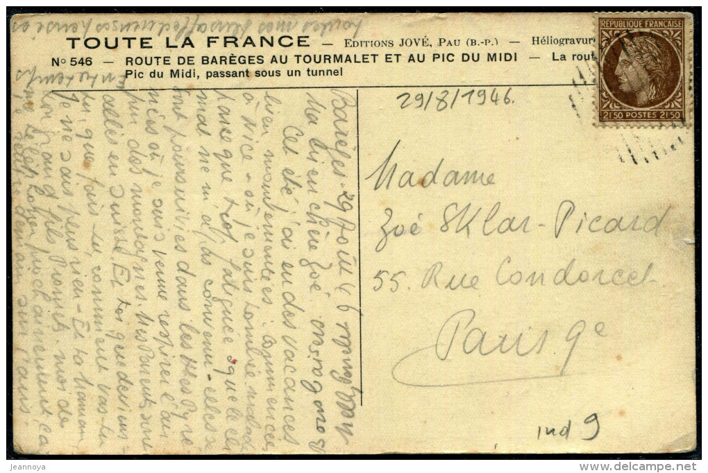 FRANCE - CÉRÈS DE MAZELIN - N° 681 / CP DE BAGNÉRES LE 29/8/1946, POUR PARIS, ANNULATION BOUCHON EN ARRIVÉE - TB - 1945-47 Ceres Of Mazelin