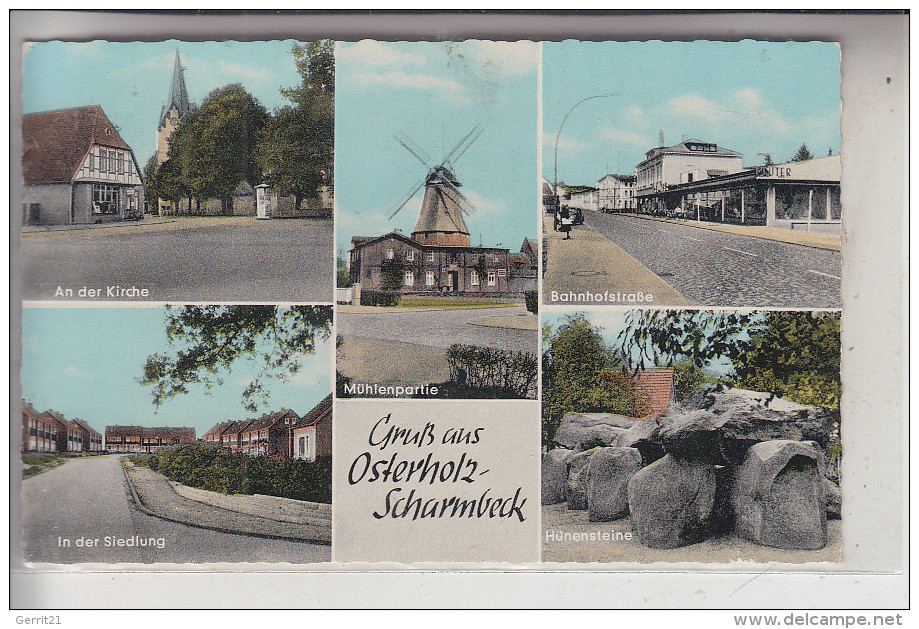 2860 OSTERHOLZ - SCHARMBECK, Gruss Aus... Windmühle, Hünengrab (Menhir), Bahnhofstrasse...1964 - Osterholz-Schambeck