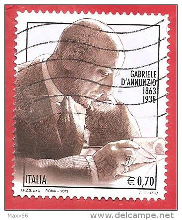 ITALIA REPUBBLICA USATO - 2013 - 150° Anniversario Nascita Gabriele D´Annunzio - € 0,70 - S. 3381 - 2011-20: Gebraucht