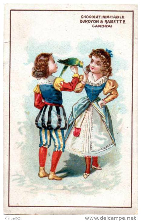 Chromo Chocolat Duroyon Et Ramette, Cambrai. Couple D´enfants Avec Perroquet. - Duroyon & Ramette