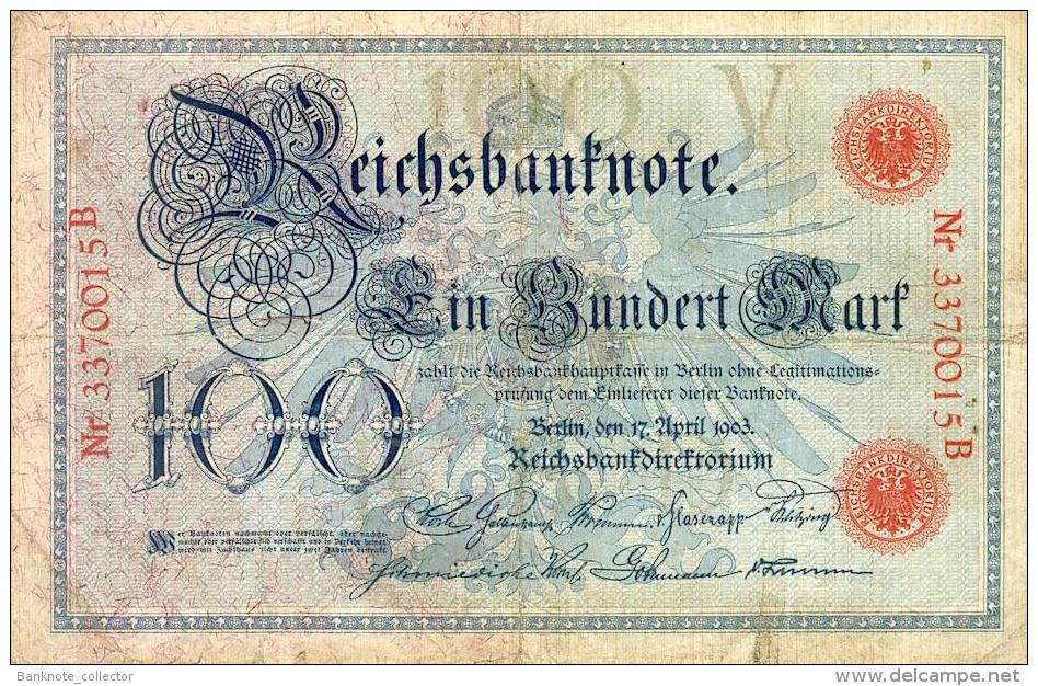 Deutschland, Germany - 100 Mark, Reichsbanknote, Ro. 20,  ( Serie V/B  ) VF, 1903 ! - 100 Mark