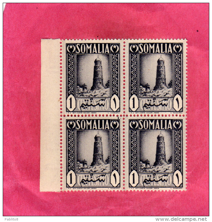 SOMALIA AFIS 1950 AFRICAN SUBJECTS SOGGETTI AFRICANI CENT. 1 SUJETS AFRICAINS MNH BLOCK 4 QUARTINA - Somalia (AFIS)