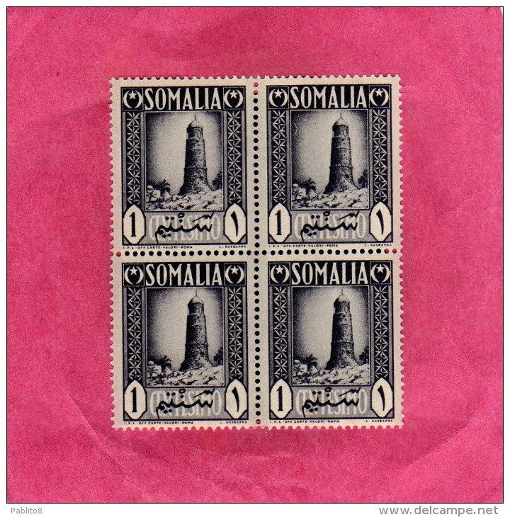 SOMALIA AFIS 1950 AFRICAN SUBJECTS SOGGETTI AFRICANI CENT. 1 SUJETS AFRICAINS MNH BLOCK 4 QUARTINA - Somalia (AFIS)