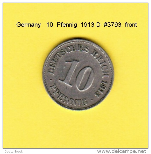 GERMANY   10  PFENNIG  1913 D  (KM # 12) - 10 Pfennig
