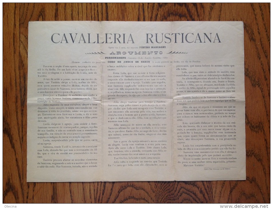 # CAVALLERIA RUSTICANA Opéra Pietro Mascagni - Epoque Lyrique 1903 - Coliseu Dos Recreios - Lisbonne - Portugal - Manifesti & Poster
