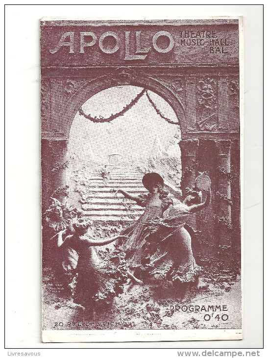 Programme APOLLO Théâtre (20 Rue De Clichy Paris), Music-Hall, Bal  Des Années 1910 - Programmi