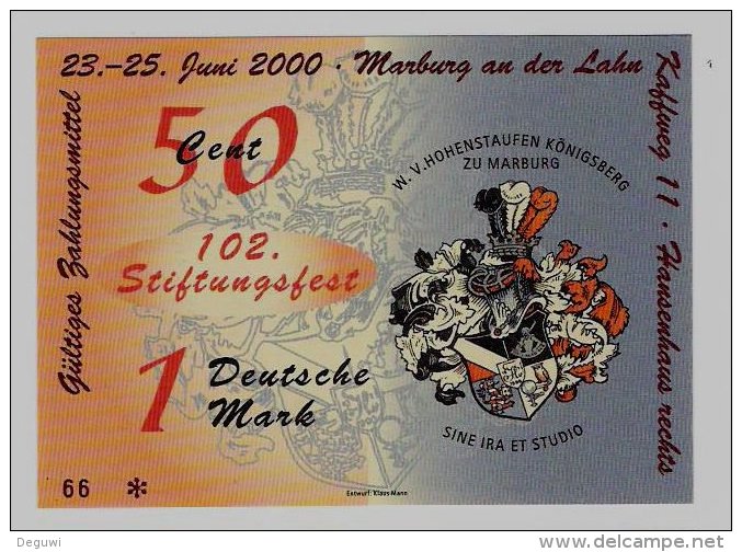 50 Euro-Cent/1 DM Temporaire, Precurseur, Euro-Vorläufer MARBURG, 2000, RRRRR, UNC - Sonstige & Ohne Zuordnung