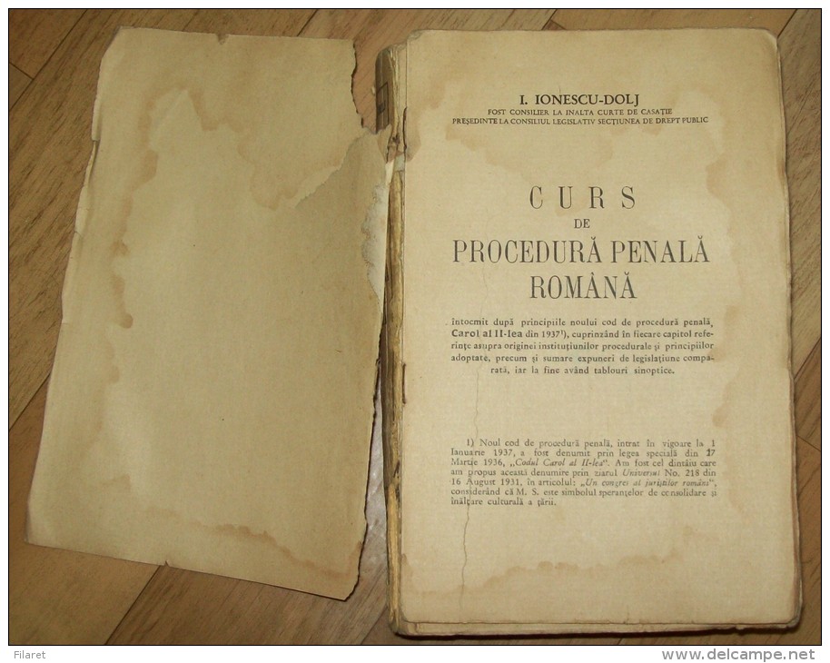 CURS DE PROCEDURA PENALA ROMANA,I.IONESCU DOLJ-1937 PERIOD - Old Books