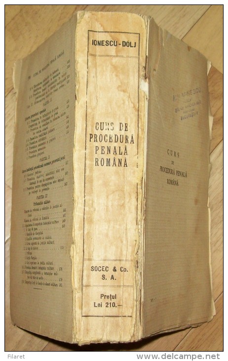 CURS DE PROCEDURA PENALA ROMANA,I.IONESCU DOLJ-1937 PERIOD - Old Books