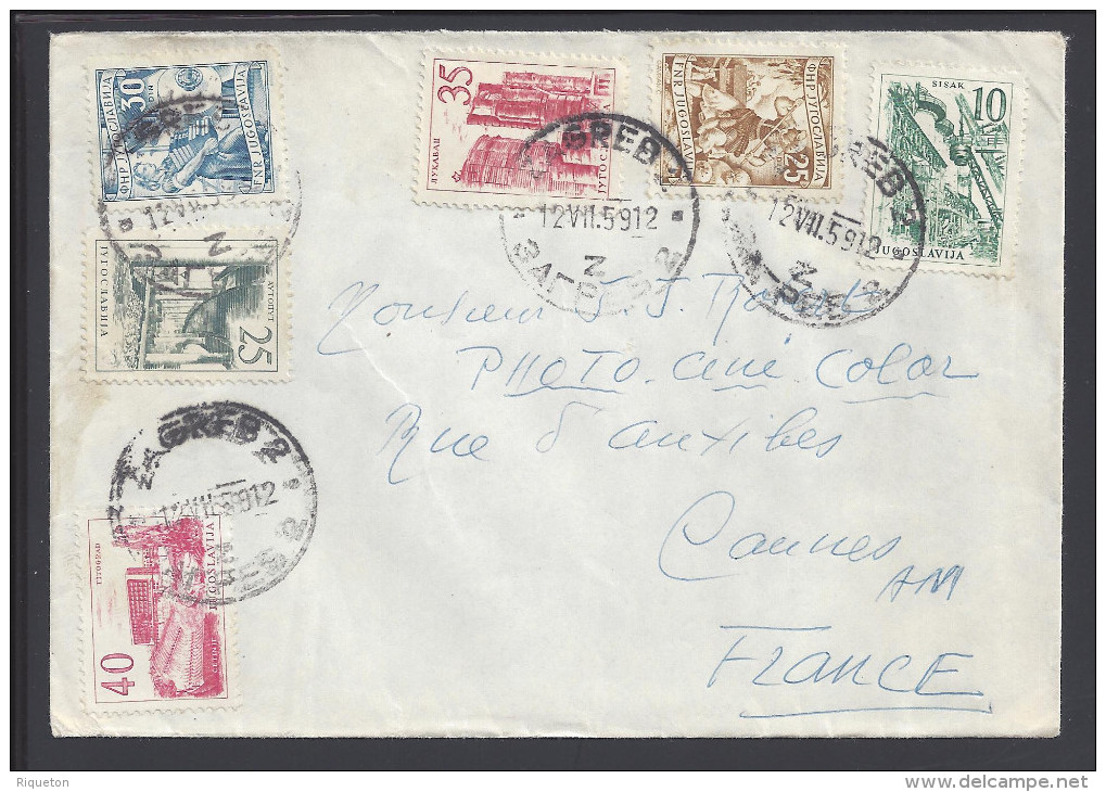 YOUGOSLAVIE - 1959 -  JOLIE LETTRE DE ZAGREB A DESTINATION DE CANNES - FR - - Lettres & Documents