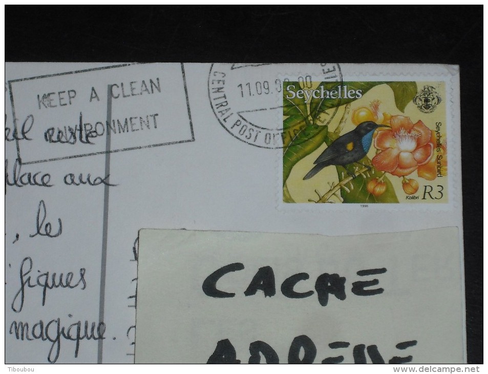 LETTRE SEYCHELLES AVEC YT 827 - OISEAU COLIBRI FLORE FLEUR - CPM ANSE TAKAMAKA MAHE - - Seychellen (1976-...)