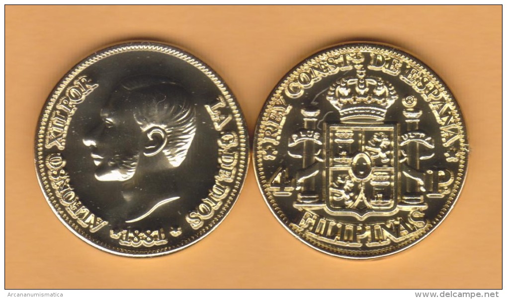 SPAIN / ALFONSO XII  FILIPINAS (MANILA)  4 PESOS  1.881  ORO/GOLD  KM#151  SC/UNC  T-DL-10.709 COPY  Del. Inter. - Münzen Der Provinzen