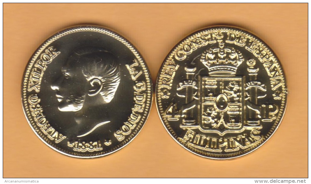 PHILIPPINEN  (Spanish Colony-King Alfonso XII) 4 PESOS  1.881  ORO/GOLD  KM#151  SC/UNC  T-DL-10.709 COPY  Aust. - Philippinen