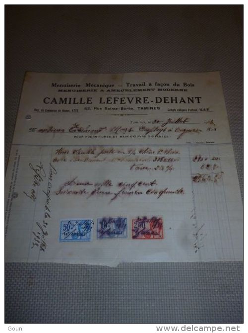 FF Facture Camille Lefevre Dehant Menuiserie Tamines 1933 Timbres Fiscaux - 1900 – 1949