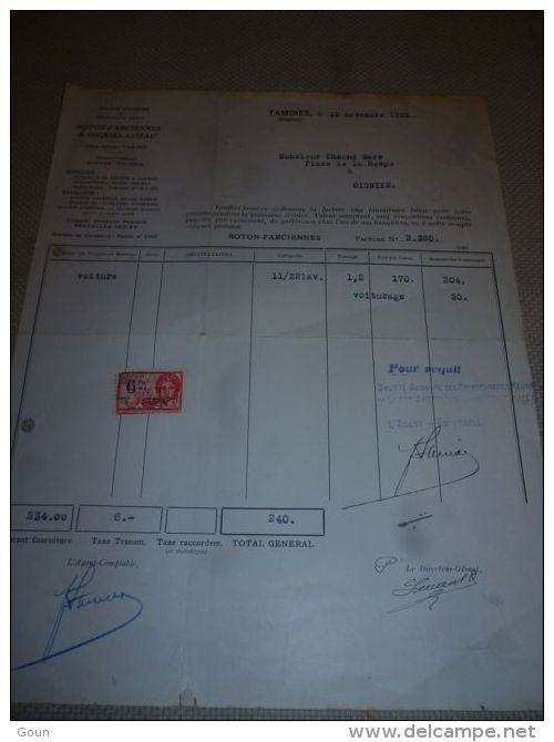 FF Facture Sté Roton Farciennes Et Oignies Aiseau Tamines 1935 Timbres Fiscaux - 1900 – 1949