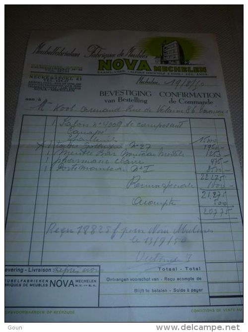 FF Document Fabriques De Meubles Nova Malines 1950 - 1950 - ...