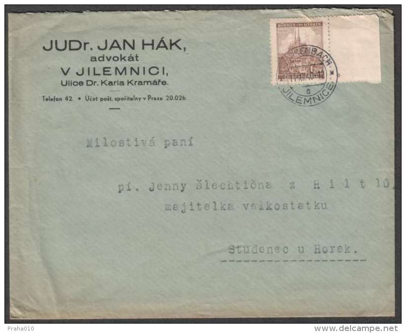 BuM0726 - Böhmen Und Mähren (1940) Starkenbach - Jilemnice (letter) Tariff: 1,20K (stamp: City Brno - Church) - Storia Postale