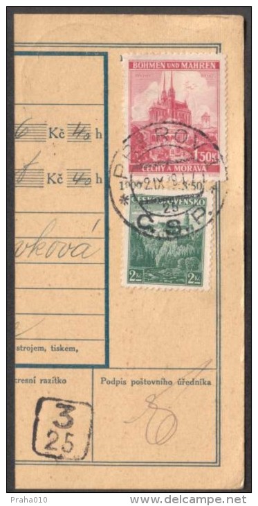 BuM0611 - Böhmen Und Mähren (1939) Prerov 1 / (3/25) / Luzice (Postal Money Order) Tariff: 3,50K (mixed Franking) - Covers & Documents