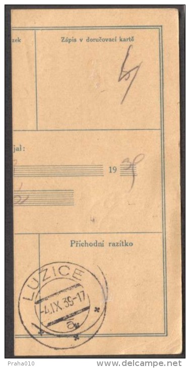 BuM0611 - Böhmen Und Mähren (1939) Prerov 1 / (3/25) / Luzice (Postal Money Order) Tariff: 3,50K (mixed Franking) - Storia Postale
