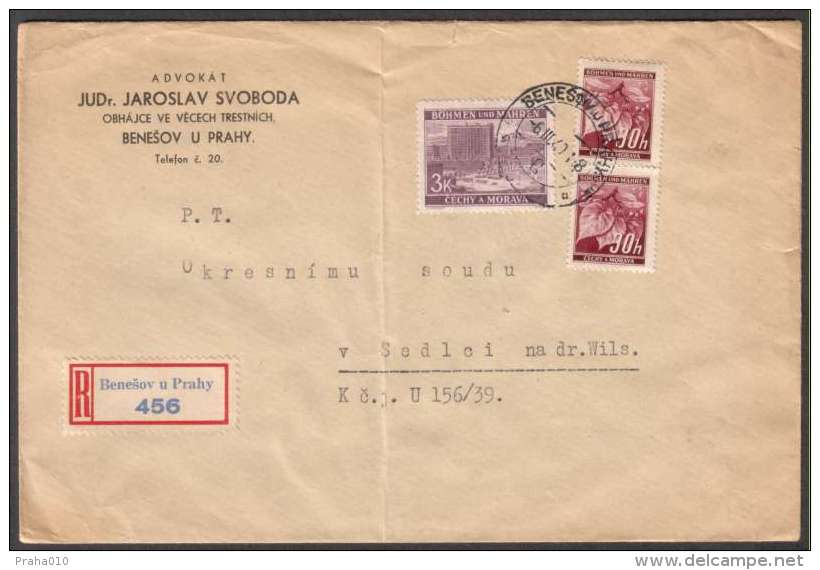 BuM0615 - Böhmen Und Mähren (1940) Benesov U Prahy (R-letter) Tariff: 3,60K (czech R-label !) - Storia Postale