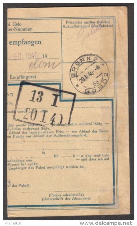 BuM0625 - Böhmen Und Mähren (1940) Rakvice / Brünn 2 - Brno 2 (Postal Parcel Dispach) Tariff: 50h + 3,20K - Covers & Documents