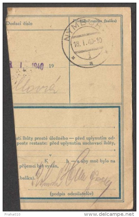 BuM0629 - Böhmen Und Mähren (1940) Benesov U Prahy / Nymburk (Postal Parcel Dispach) Tariff: 50h + 3,20K (cz. Postmark!) - Covers & Documents