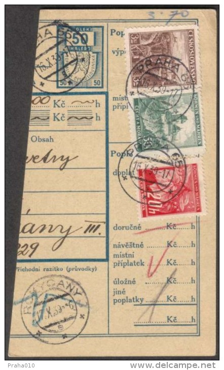 BuM0640 - Böhmen Und Mähren (1939) Praha 65 / Rokycany (Postal Parcel Dispach) Tariff: 50h + 3,70K (mixed Franking) - Storia Postale