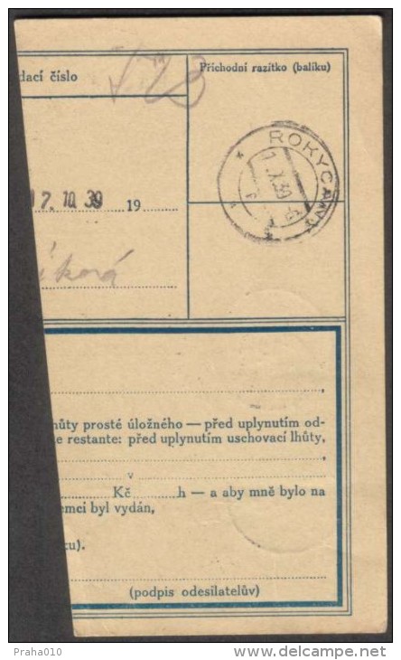 BuM0640 - Böhmen Und Mähren (1939) Praha 65 / Rokycany (Postal Parcel Dispach) Tariff: 50h + 3,70K (mixed Franking) - Storia Postale