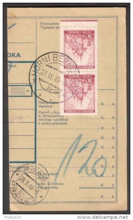 BuM0626 - Böhmen Und Mähren (1940) Horni Berkovice / Prag 1 - Praha 1 (Postal Parcel Dispach) Tariff: 2,00K - Covers & Documents