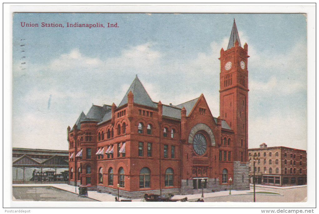 Union Railroad Station Depot Indianapolis Indiana 1909 Postcard - Indianapolis