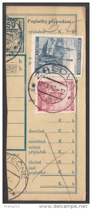 BuM0620 - Böhmen Und Mähren (1940) Zasova / Rovecne (Postal Parcel Dispach) Tariff: 50h + 3,50K - Storia Postale