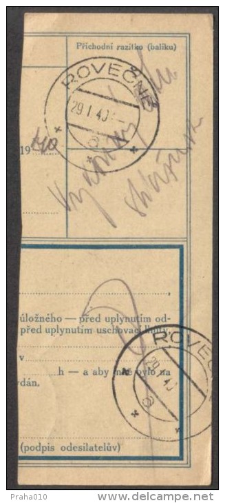 BuM0620 - Böhmen Und Mähren (1940) Zasova / Rovecne (Postal Parcel Dispach) Tariff: 50h + 3,50K - Storia Postale