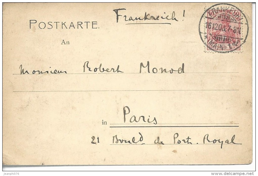 Post-karte En-tête Lessing-Gymnasium Frankfurt-am-Main Pour Paris 1908 - Autres & Non Classés