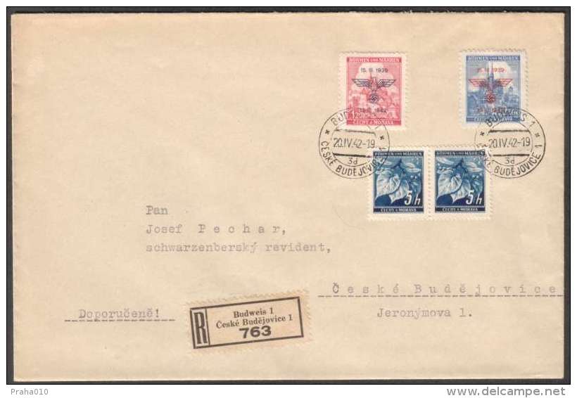 BuM0669 - Böhmen Und Mähren (1942) Budweis 1 - Ceske Budejovice 1 (R-letter) Tariff. 3,80K (local Tariff !!) - Covers & Documents