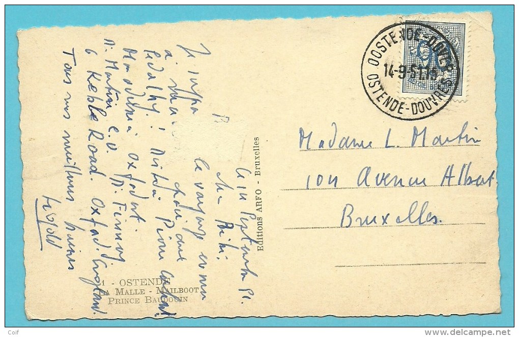 858 Op Kaart "LA MALLE - MAILBOOT - PRINCE BAUDOUIN" Met Stempel OSTENDE-DOUVRES (paquebot) - 1951-1975 Heraldieke Leeuw