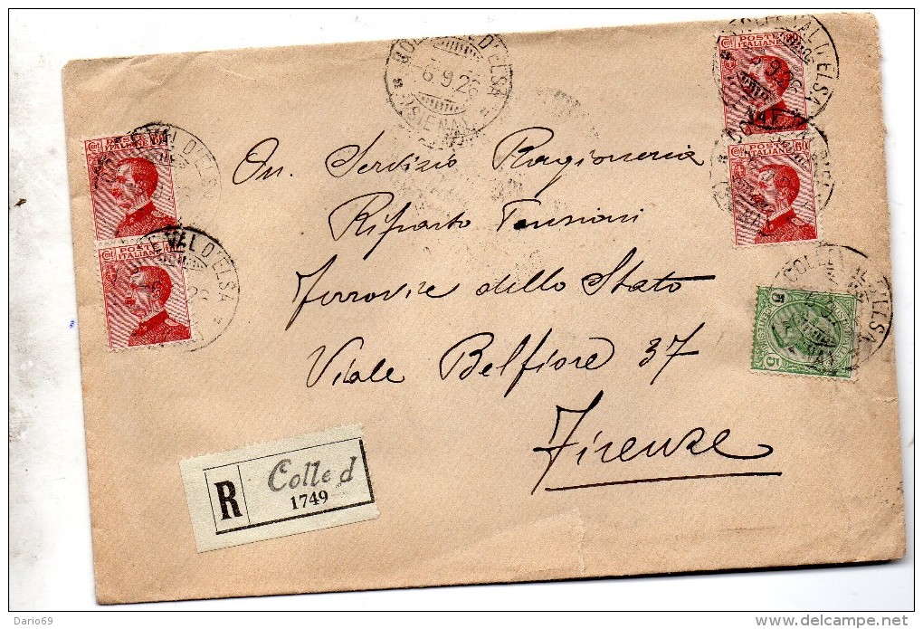 1926  LETTERA RACCOMANDATA  CON ANNULLO  Colle Di Val D'Elsa SIENA - Poststempel