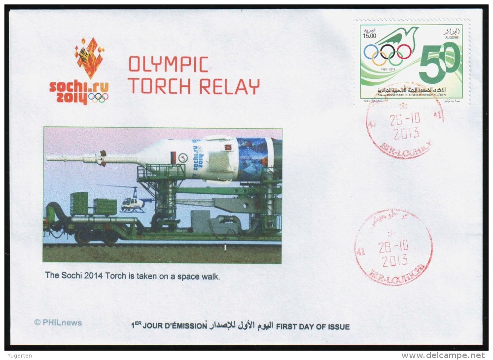 ALGERIE ALGERIA 2013  - FDC - Sotchi Sochi 2014 - Olympic Torch Relay - Flamme Olympique Rocket Rakete - Winter 2014: Sotschi